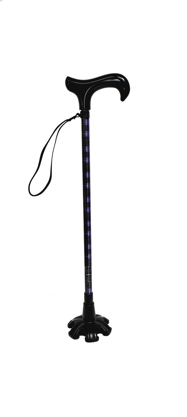 Canne autoportante tartan bleu Poignée derby