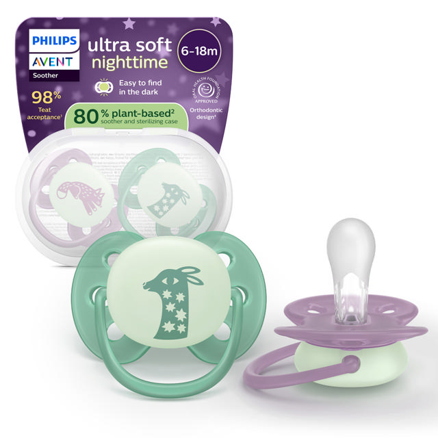 Sucette +6m Soft night fuchsia/vert